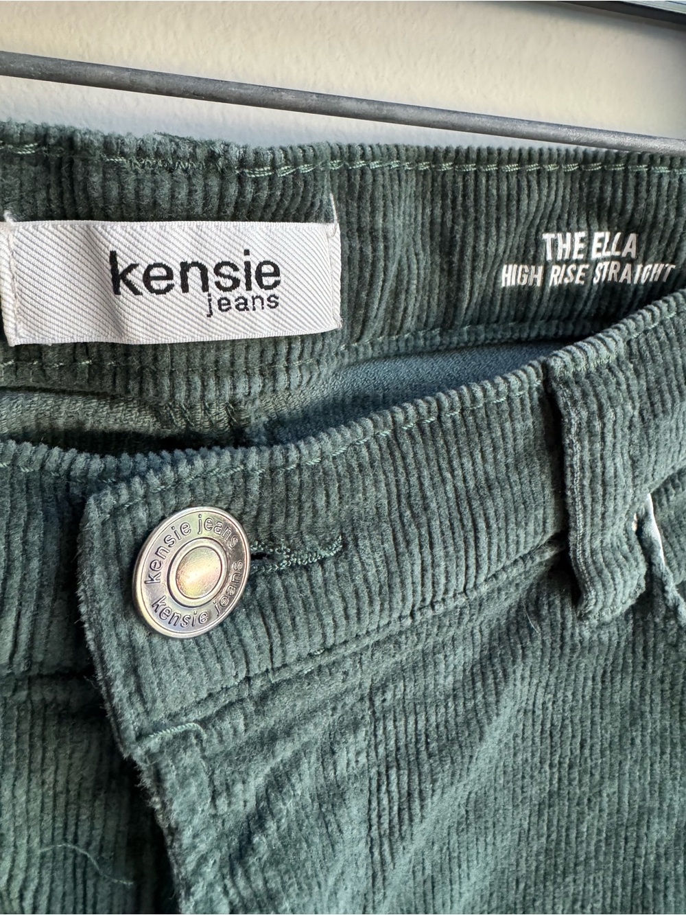 Kensie The Ella High Rise Straight Jeans — Dark Green Corduroy